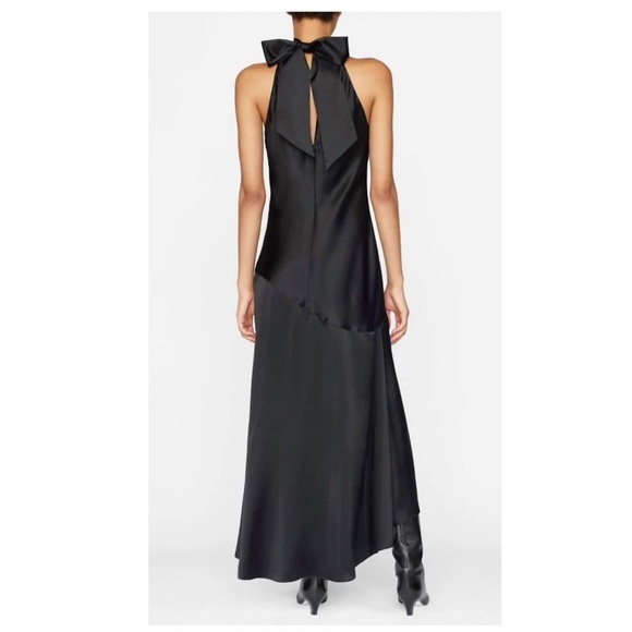 FRAME Draped Neck Tie Halter Dress in BLACK. - Picture 2 of 11